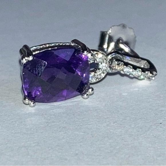 VJ CHINA Sterling Silver Purple and Clear Stones Earrings 925 - Picture 4 of 12